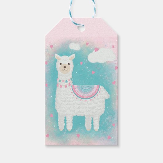 Étiquettes-cadeau Llama rose et turquoise (Devant)