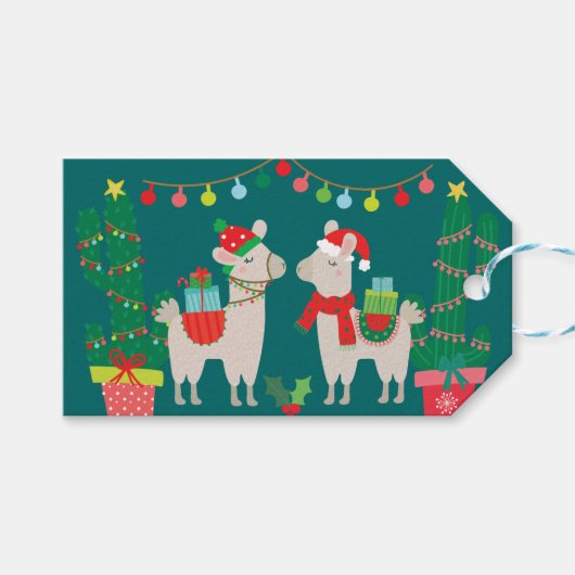 Étiquettes-cadeau Llamas de Noël (Devant (Horizontal))