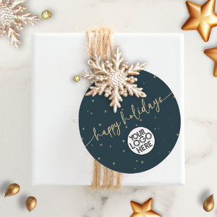 Étiquettes Cadeau Logo d'affaires minimaliste moderne Happy Holidays