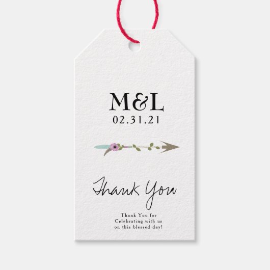 Étiquettes-cadeau Logo de mariage minimaliste avec flèche et script  (Devant)