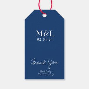 Étiquettes-cadeau Logo de mariage minimaliste bleu avec écriture Mer