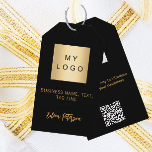 Étiquettes-cadeau Logo d'entreprise en or noir photo code QR pendre 
