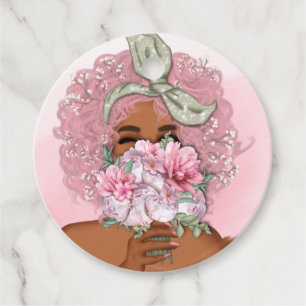Étiquettes Cadeau Logo d'entreprise Fleurs roses pour cheveux et ong