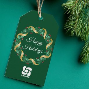 Étiquettes-cadeau Logo d'entreprise personnalisé Green Christmas Wre