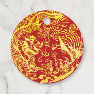 Étiquettes Cadeau Logo du mariage chinois Dragon phoenix