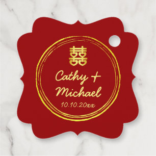 Étiquettes Cadeau Logo du timbre de mariage chinois avec photo du Co