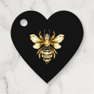 Étiquettes Cadeau Logo Faux Gold Foil Bee Polygonal sur Noir