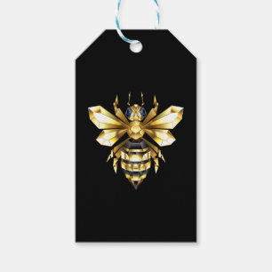 Étiquettes-cadeau Logo Faux Gold Foil Bee Polygonal sur Noir