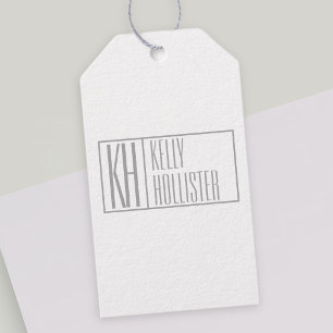 Étiquettes-cadeau Logo Moderne Grey Initiales & Nom