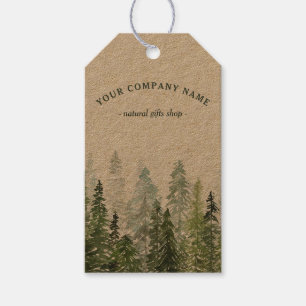 Étiquettes-cadeau Logo personnalisé de forêt de pins aquarelle rusti