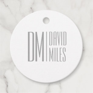 Étiquettes Cadeau Logo Stylish Minimal & Modern Grey Initiales & Nom