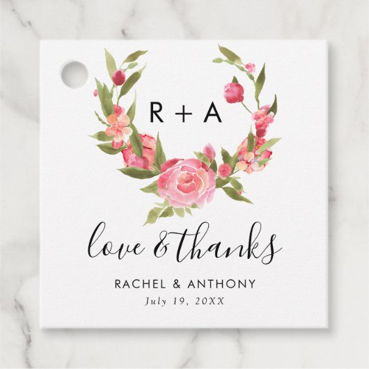 Étiquettes Cadeau Love and Thanks Blush Rose Mariage Script (Devant)