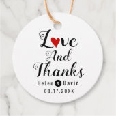 Étiquettes Cadeau Love and Thanks calligraphie rouge coeur mariage (Devant)