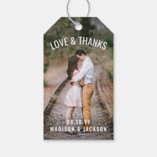 Étiquettes-cadeau Love and Thanks Modern Photo Wedding Thank You
