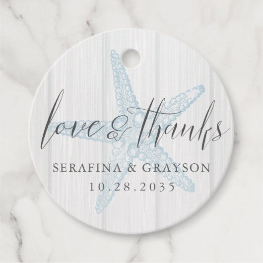 Étiquettes Cadeau Love and Thanks Rustic Beach Starfish (Devant)