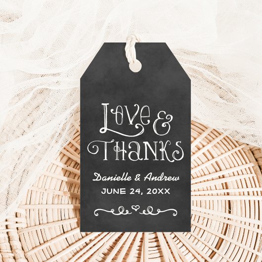 Étiquettes-cadeau Love and Thanks Rustic Script Chalkboard Mariage