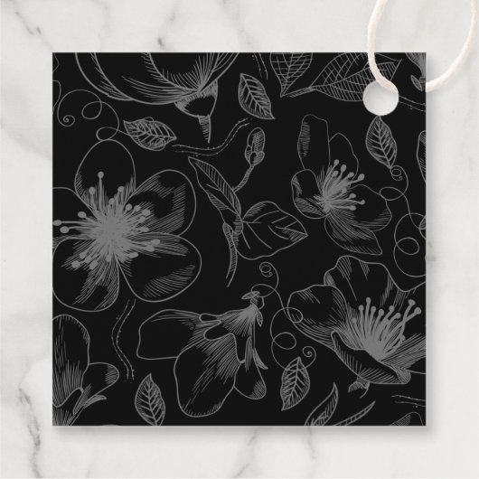 Étiquettes Cadeau Love Calligraphy Merci Floral Black B&W ID940 (Dos)