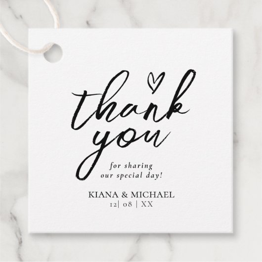 Étiquettes Cadeau Love Calligraphy Merci Floral Black B&W ID940 (Devant)