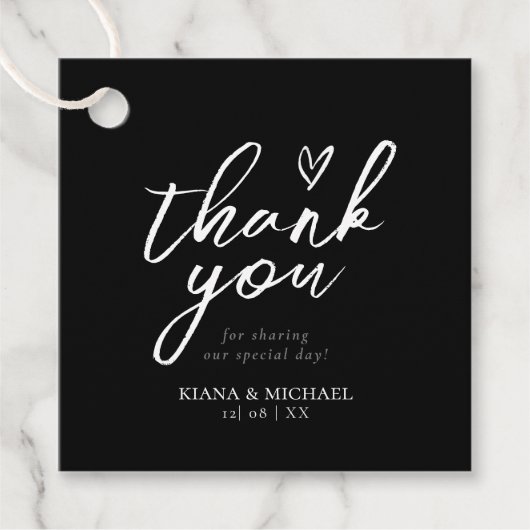 Étiquettes Cadeau Love Calligraphy Merci Floral White B&W ID940 (Devant)