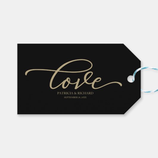 Étiquettes-cadeau Love Chic Gold Script Noir (Devant (Horizontal))