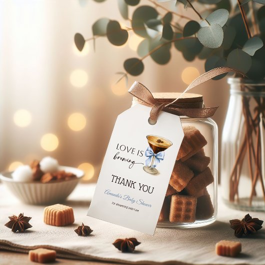 Étiquettes-cadeau Love is Brewing Blue Coquette Bow Bridal Shower