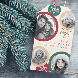 Étiquettes-cadeau Love peace snowflakes colorful photo holiday