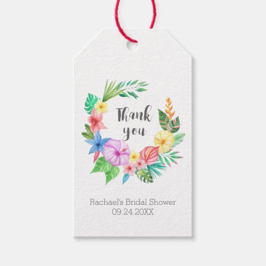 Étiquettes-cadeau Luau Tropical Flower Fête des mariées Merci Favor (Devant)
