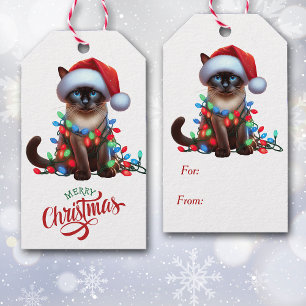 Étiquettes-cadeau Lumières de Noël des chats chats de Siamese