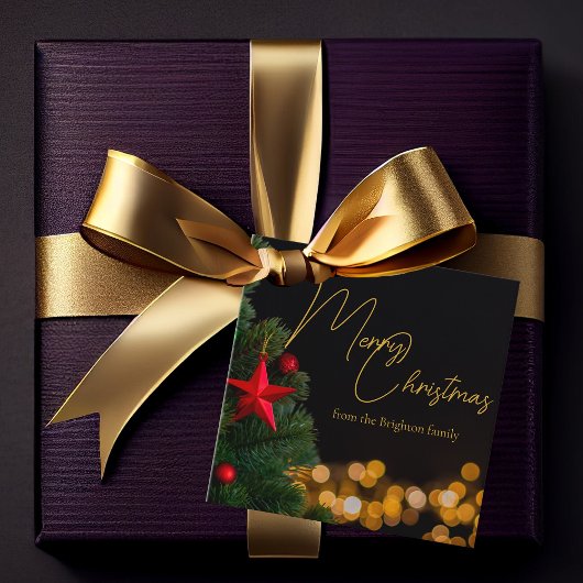 Étiquettes Cadeau Lumières dorées Joyeux Noël moderne