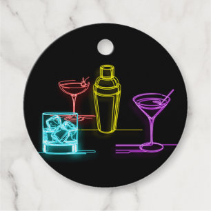 Étiquettes Cadeau Lumières Néon Colorées Cocktails 21e Anniversaire