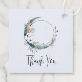 Étiquettes Cadeau Lune Croissant Bleu avec Merci Fleurs Blanches (Dos)