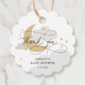 Étiquettes Cadeau Lune et étoiles Gris Script Baby shower Merci (Dos)