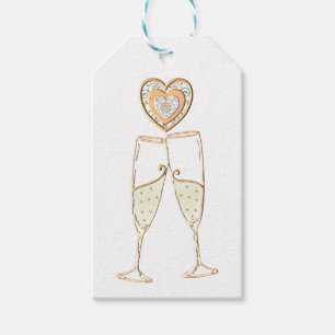 Étiquettes-cadeau Lunettes de Champagne et Coeurs