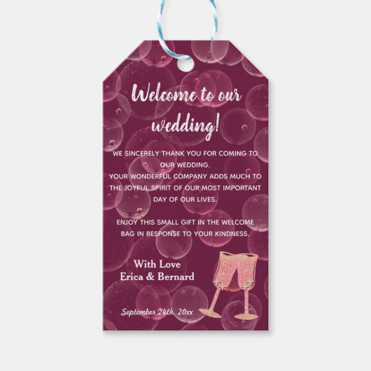 Étiquettes-cadeau Lunettes de Champagne rose avec Merci Message (Devant)