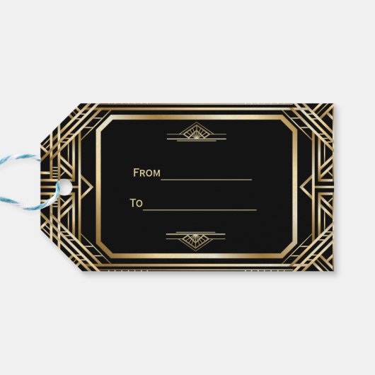 Étiquettes-cadeau Luxe Black and Gold Great Gatsby Mariage (Dos Horizontal)