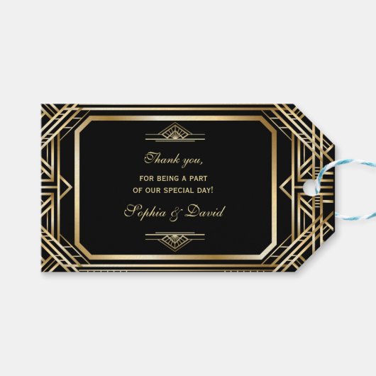 Étiquettes-cadeau Luxe Black and Gold Great Gatsby Mariage (Devant (Horizontal))