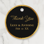 Étiquettes Cadeau Luxe Bordure Dorée Noir Merci Noms Date (Devant)
