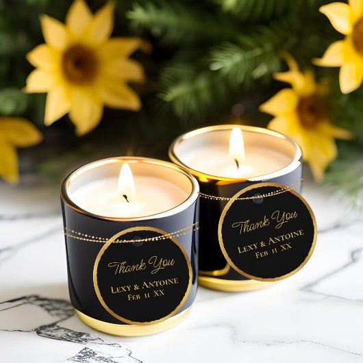 Étiquettes Cadeau Luxe Gold Edge Black Merci Noms Date