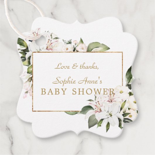Étiquettes Cadeau Luxe White Imperial Lys Baby shower Rose (Devant)