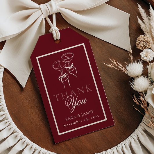 Étiquettes-cadeau Luxury Burgundy Monogram Calligraphy Wedding