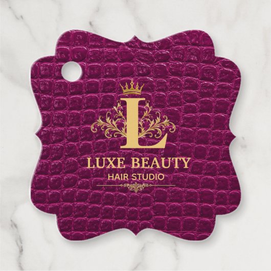 Étiquettes Cadeau Luxury Crocodile Leather Monogram Gold Initial (Devant)