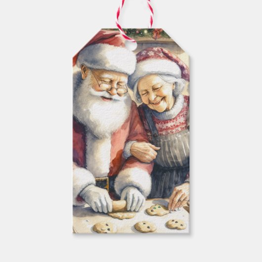 Étiquettes-cadeau M. et Mme Claus Baking Cookies Custom Christmas (Devant)