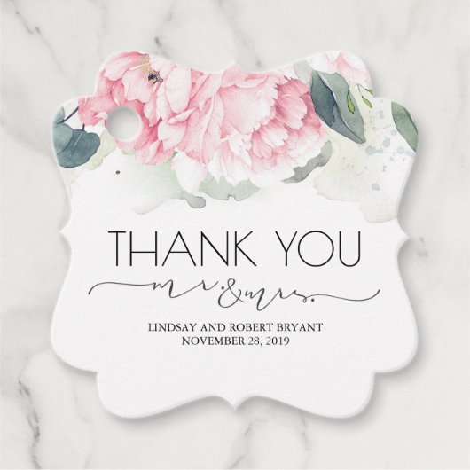 Étiquettes Cadeau M. et Mme Pink Floral Merci (Devant)