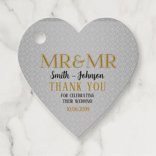 Étiquettes Cadeau M. & M. Gold et Silver Gay Mariage avec photo (Devant)