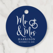 Étiquettes Cadeau M. Mme Mariage bleu de la Marine (Dos)