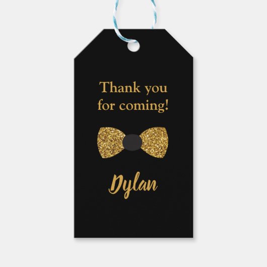 Étiquettes-cadeau M. Une cravate d'arc noir et or (Devant)
