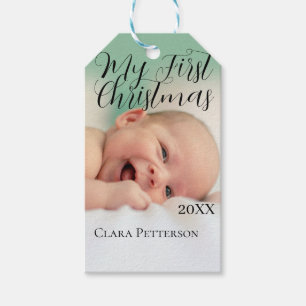 Étiquettes-cadeau Ma première photo bébé de Noël ajouter nom année m