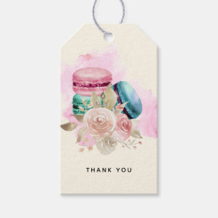 Étiquettes-cadeau Macarons et fleurs colorés Merci d'aquarelle