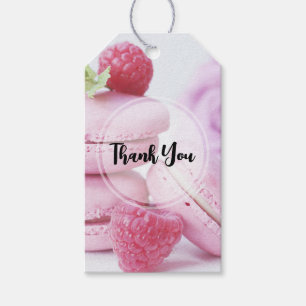 Étiquettes-cadeau Macarons framboises roses Merci pâtissier français