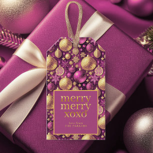 Étiquettes-cadeau Magenta Gold Merry Motif #31 ID1009